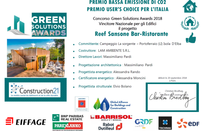 Concorso Green Solutions Awards 2018  – Premio della Giuria Bassa Emissione di Co2 e Premio del Pubblico per l’Italia